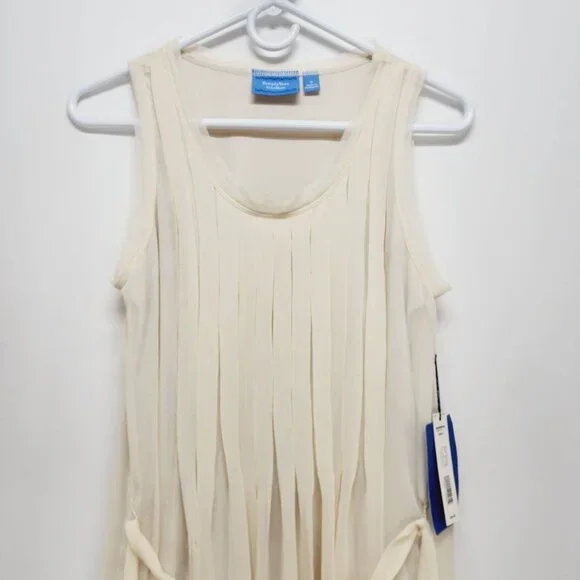 Simply Vera Vera Wang chiffon mid Dress Womens Sleeveless Pleated  beige Size S - Picture 9 of 11
